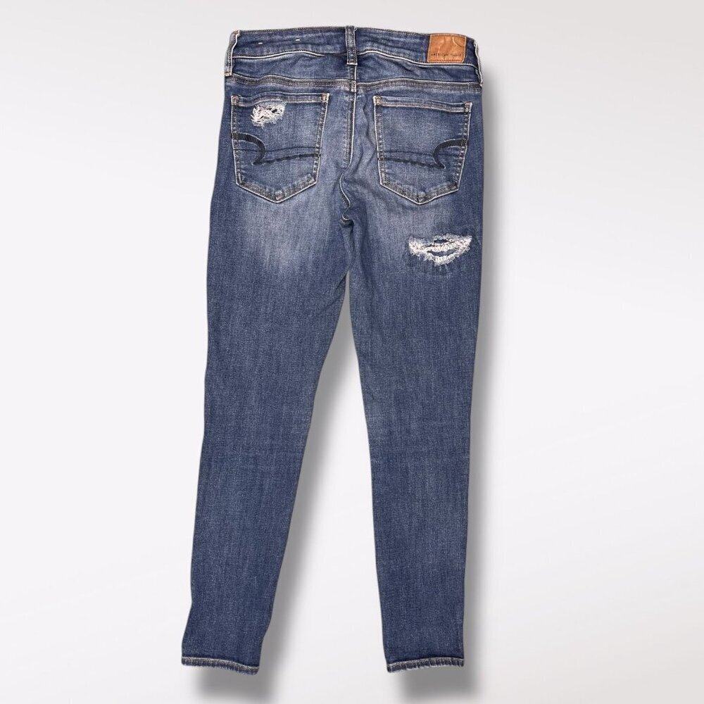 American Eagle Jeggings Distressed Dark Wash Low Rise Skinny Jeans Size 4 Short - Picture 8 of 10